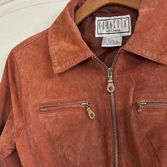 Vintage Rust Leather Suede bomber coat jacket women’s size large - Picture 5 of 10
